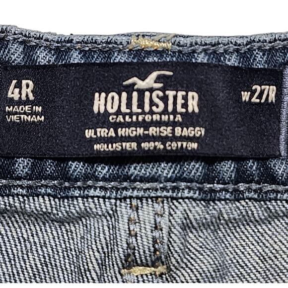 Hollister Ultra High Rise Baggy Jeans Medium Wash Raw Hem Womens Size 4 - Picture 5 of 10